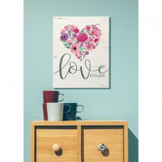 The Stupell Home Decor Collection Love Lives Here Flowers Heart White Wood Wall Plaque Art, 10 x 0.5 x 15   570515632